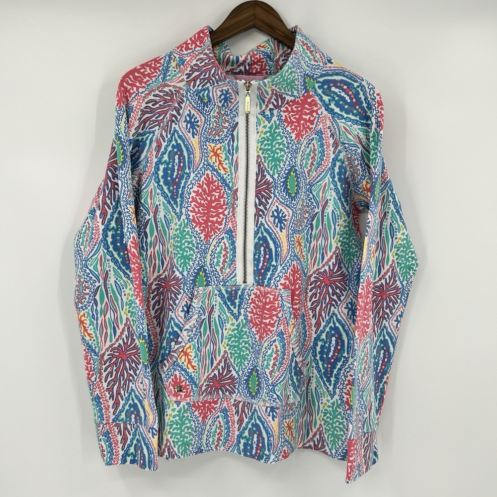 Lilly Pulitzer Womens 1/2 Zip Skipper Popover Sweatshirt Womens L Coral Preppy